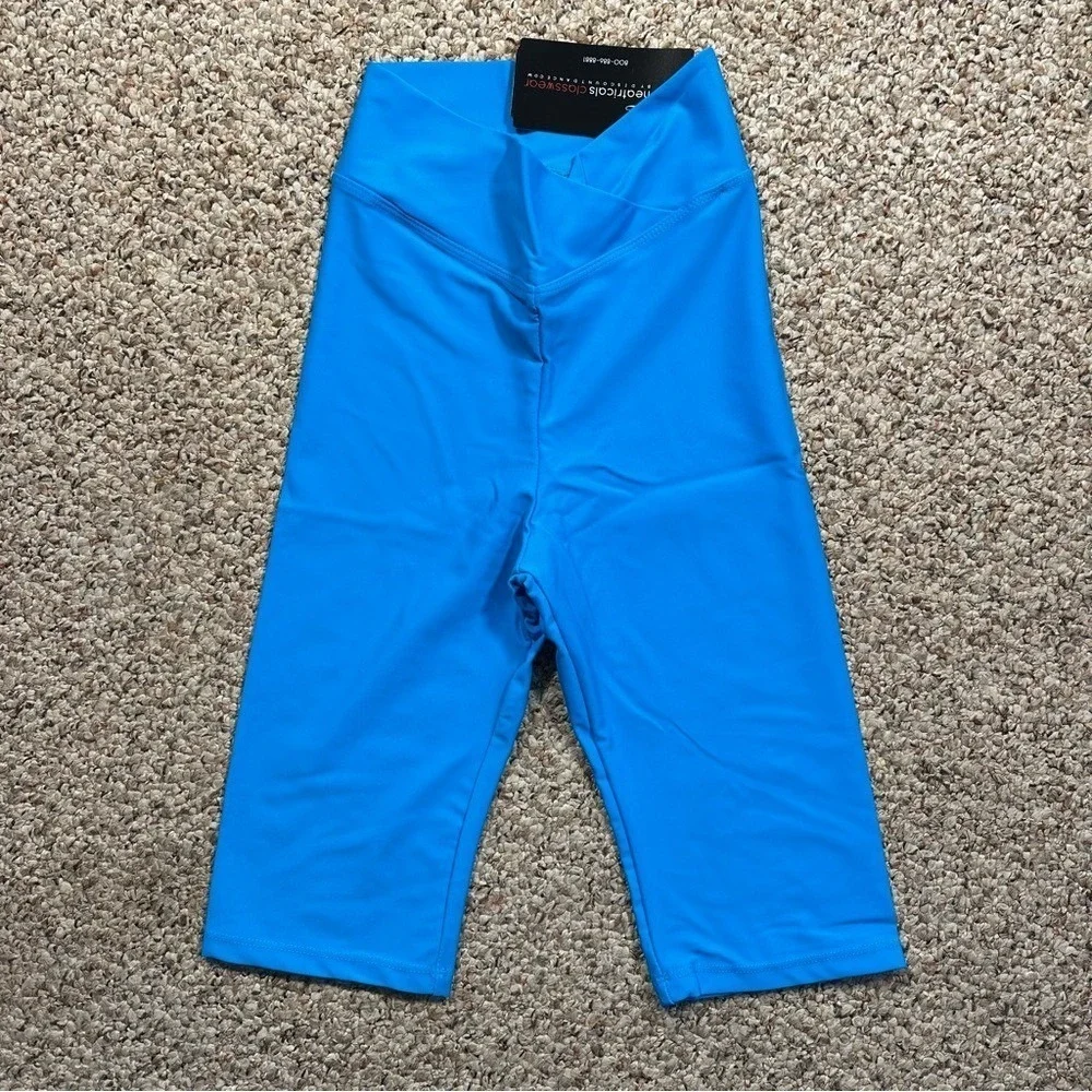 AXS Theatricals blue black 2‎ piece dance set bike shorts crop top tank adult XS